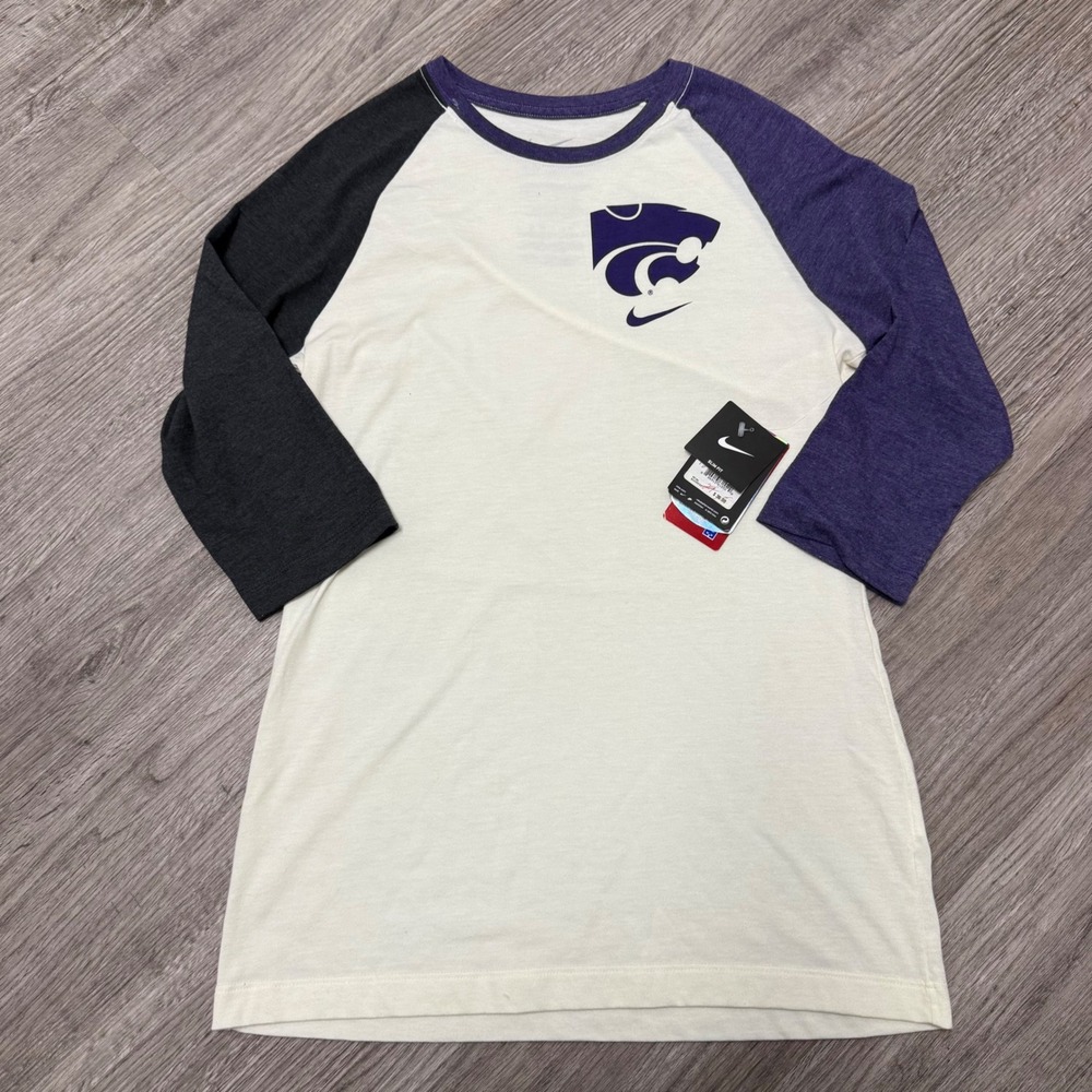 Nike Kansas State Wildcats Womens Large 3/4 Sleeve Raglan T-Shirt Slim‎ Fit NWT